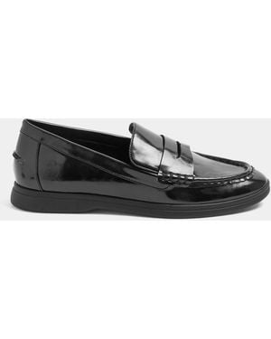 Yours Curve Extra Wide Fit Faux Leather Flatform Loafers - Black
