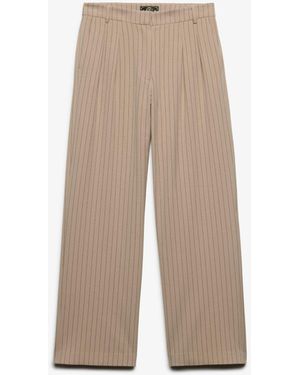 Superdry Mid Rise Pinstripe Pants - Natural