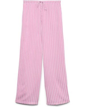Vero Moda Drawstring Linen Blend Stripe Pants - Pink
