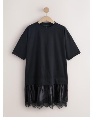 Next 2-In-1 Short Sleeve T-Shirt And Lace Mini Dress - Black