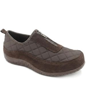 Pavers Wide Fit Leather Slip-On Shoes With Zip Fastening - Brown
