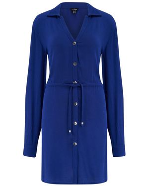Pour Moi Crinkle Viscose Button Through Beach Shirt - Blue