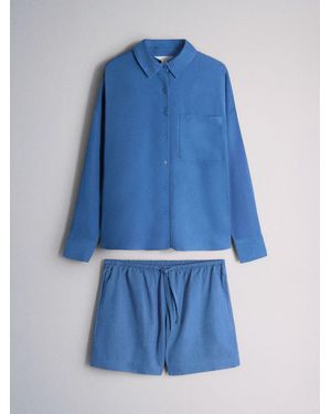 The Set 2 Pack Shirt And Shorts Co-Ord Set With Linen - Blue