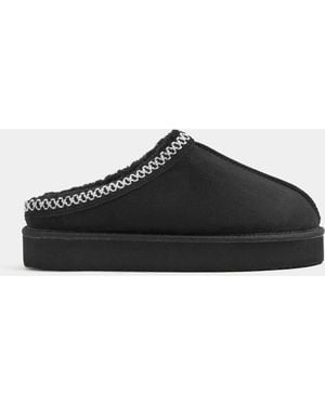 Yours Curve Wide Fit Faux Suede Embroidered Mules - Black