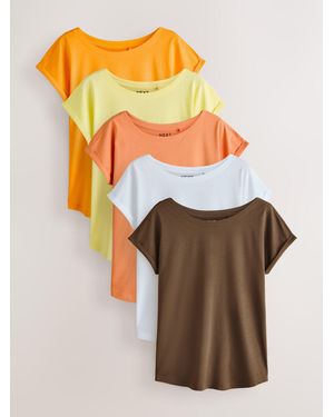 Next Cap Sleeve Cotton T-Shirts 5 Pack - Orange