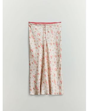 BHOEM Micro Flower Print Satin Midi Skirt - Natural