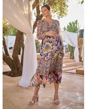 Seraphine Floaty Maternity & Nursing Midi Wrap Dress - Multicolor