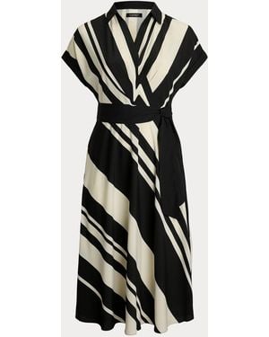 Ralph Lauren Curve Striped Belted Collared Dress - White