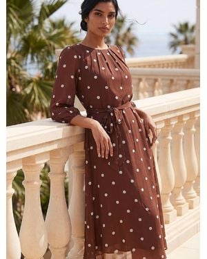 Roman Spot Print Chiffon Midi-Kleid Mit Falten - Braun