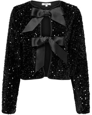 ONLY Sequin Bow Long Sleeve Reversible Top - Black