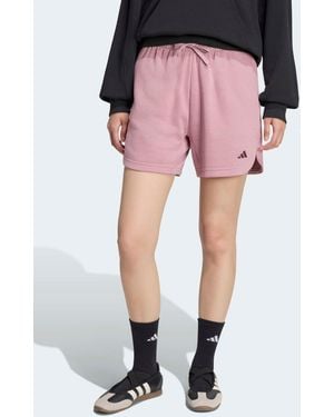 adidas Mauve 3-Stripes Studio Fleece Shorts - Pink