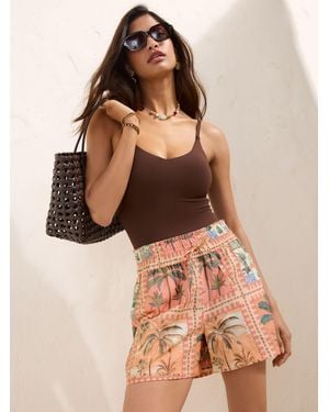 Friends Like These Shirred High Waisted Shorts - Brown
