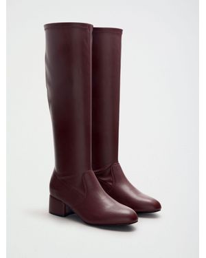Friends Like These Plum Standard Fit Low Block Heel Stretch Long Knee High Sock Boots - Purple