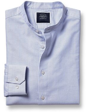 Charles Tyrwhitt Kragenloses, Schmale Passform, Stretch, Oxford-Hemd Von Mit Streifen Aus 100 % Baumwolle - Blau