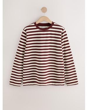 Next Wine Stripe Heavyweight Long Sleeve Crew Neck T-Shirt - Natural