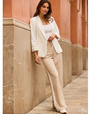 Sosandar Side Stripe Linen Blend Wide Leg Pants - Natural