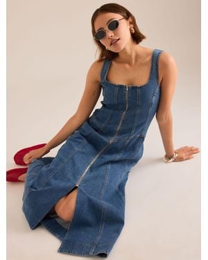 Anthropologie Pilcro Denim Zip-Front Midi Dress - Blue