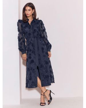 Lipsy Long Sleeve Floral 3D Texture Fit And Flare Shirt Dress - Blue