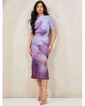 Lipsy Petite Mesh Ruched Detail Flutter Sleeve Midi Dress - Purple