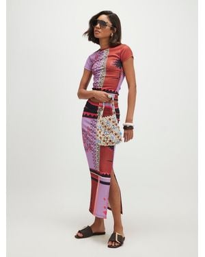 River Island Patchwork Textured Midi Skirt