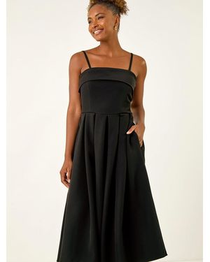 Roman Bardot Scuba Midi Dress - Black