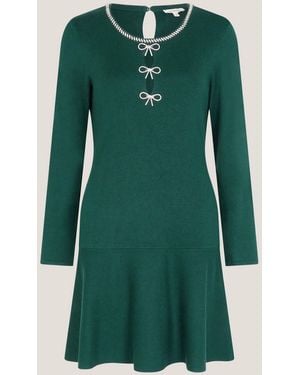 Monsoon Brit Sparkle Bow Knit Dress - Green