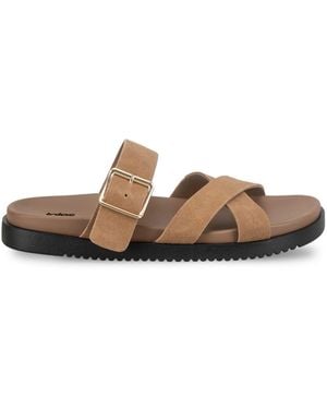 Totes Suede Cross Strap Sandals - White