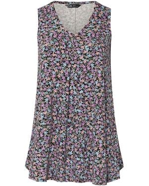 Yours Curve Floral Print Swing Vest Top - Black