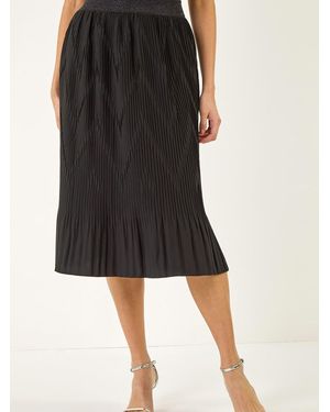 Roman Pleated Crinkle Midi Skirt - Black