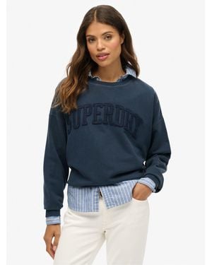 Superdry Athletic Essentials Tonal Appliqué Crew Neck Sweatshirt - Blue