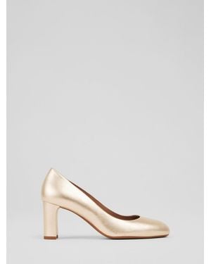 LK Bennett Winola Metallic Suede Round Toe Block Courts - Natural