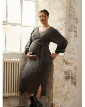 Jojo Maman Bébé Blouson Sleeve Maternity Knitted Midi Dress - Brown