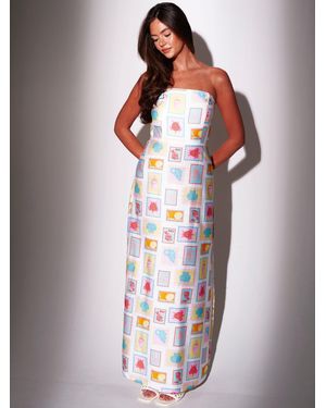 South Beach Postcard Printed Bandeau Maxi Dress - White