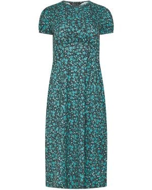 M Com Petite Short Sleeve Print Midi Dress - Green