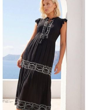 Roman Petite Embroidered Tiered Midi Dress - Blue