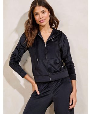 Lipsy Embroidered Velour Zip Through Hoodie - Blue