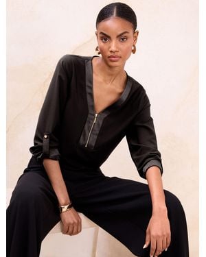 Lipsy Zip Front 3/4 Sleeve Top - Black
