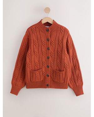 Next Cable Stand Neck Knitted Cardigan With Wool - Orange