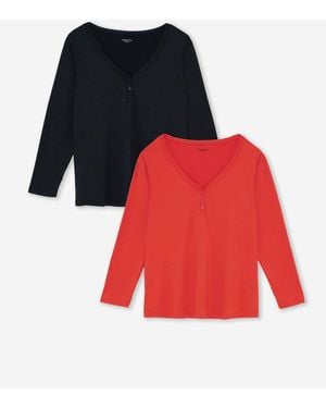 Simply Be Soft Touch Long Sleeve Henley Tops 2 Pack - Red