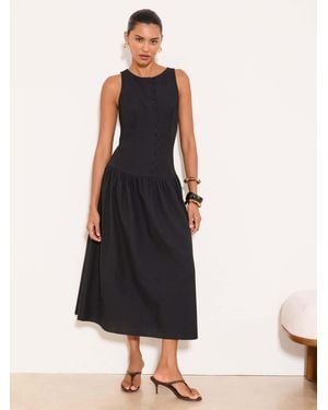 Lipsy Boat Neck Scalloped Buttoned Dropped Waist Midi Dress - Black