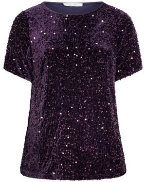 Yours Curve London Sequin Velvet T-Shirt - Purple