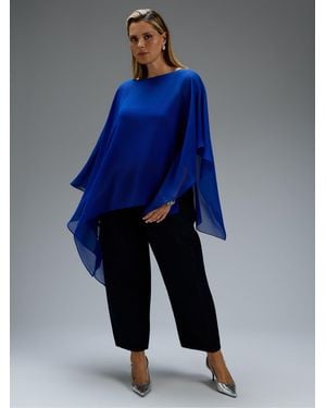 Live Unlimited Asymmetric Cape Overlay Blouse - Blue