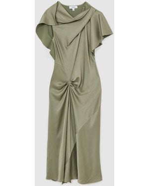 Reiss Sasha Drape-Detail Satin Midi Dress - Green