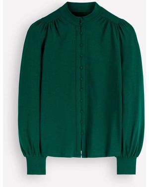 Boden Isla Funnel Neck Button Blouse - Green