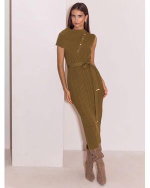 Lipsy Cable Knitted Belt Detail Midi Dress - Natural