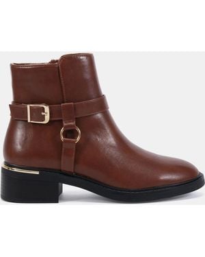 Novo Dina Buckle Ring Detail Flat Ankle Boots - Brown