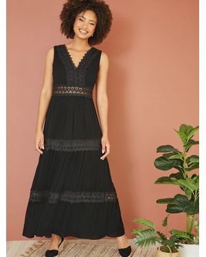Yumi' Lace Trim Sun Dress - Black