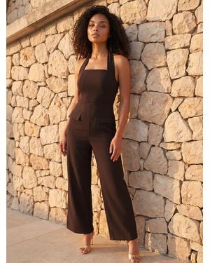 Roman Halter Neck Jumpsuit - Brown