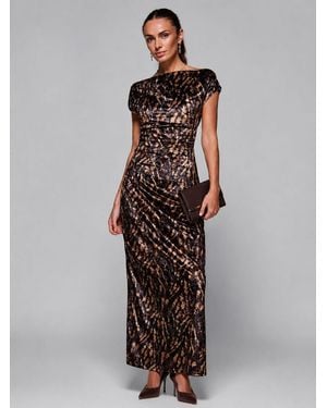 Jolie Moi Velvet Draped Maxi Dress - Brown
