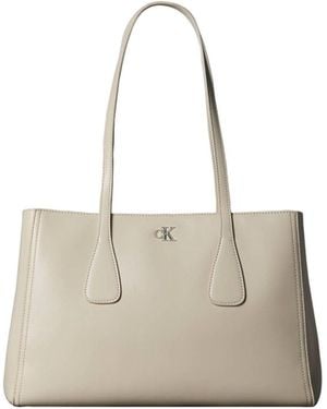 Calvin Klein Monogram Hardware Tote Bag - Natural